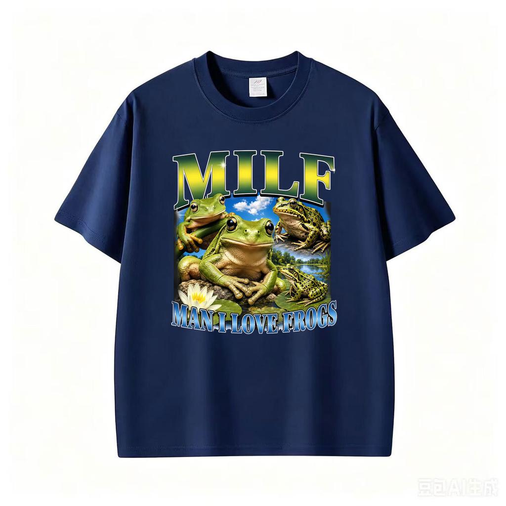 Milf Unisex I Love Frogs Funny Unhinged Cursed Oddly Specific Graphic T Shirts Unisex Unisex Vintage Casual Cotton Short Sleeve Tshirt