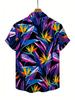Bird of Paradise Flowers Hawaiian Short Sleeve Shirt Neon Color Block Cuban Collar Shirt Suitable for Beach Parties / Summer Vacations