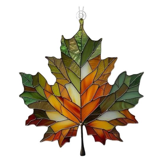 Autumn Maple Leaf Suncatcher Stained Glass Window Wall Hanging Decoration Acrylic Fall Leaf Ornament for Harvest Thanksgiving Party Supplies