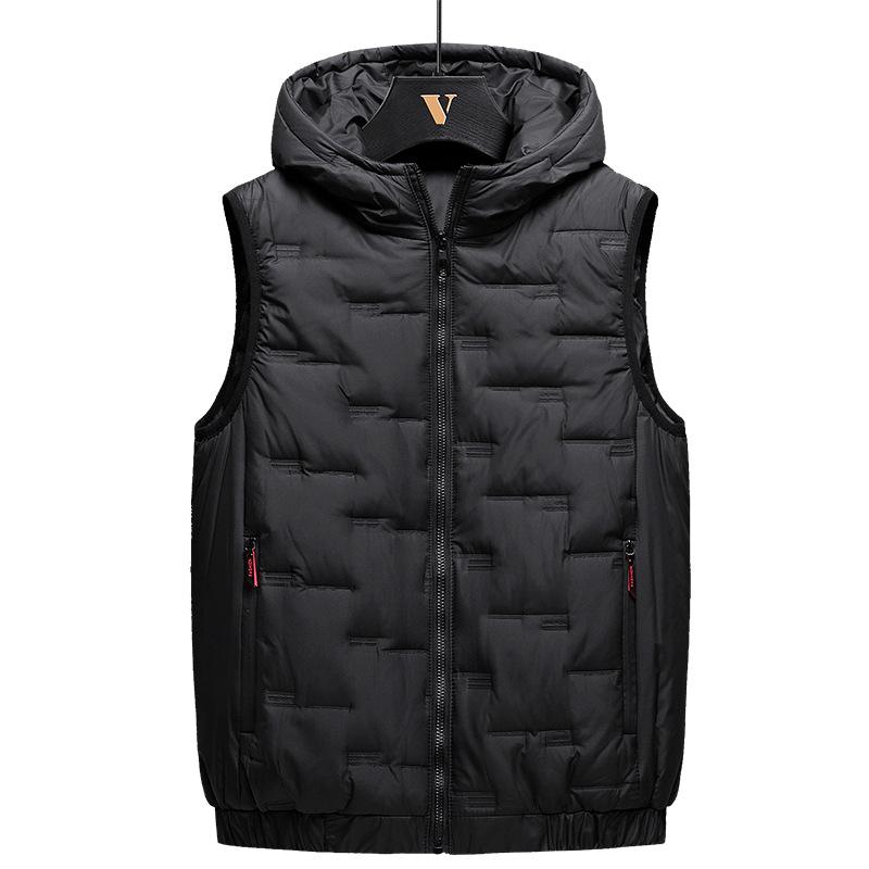 Fat Plus Size Down Cotton Vest Men's Autumn and Winter Hooded Tank Top Loose Size Fat Plus Warm Tank Shoulder Thick Coat