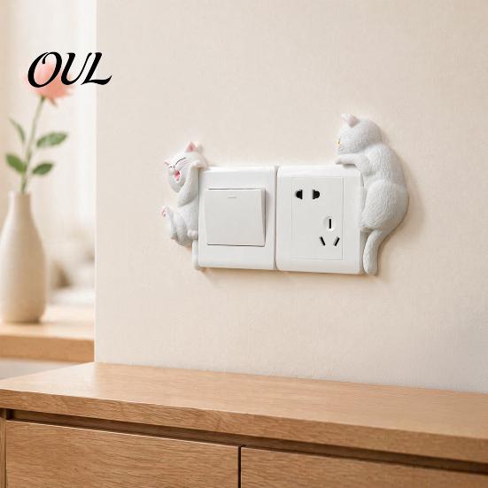 3D Relief Cat Ornament Light Switch Sticker, Decorative Resin Wall Plate Cover, Cute Animal Unique Home Interior Accents Stickers, Peel And