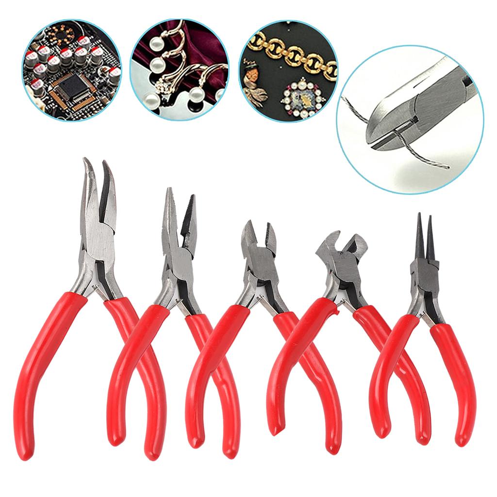 5pcs set Steel Jewelry Pliers Cutter Tools Kit Round Bent Nose