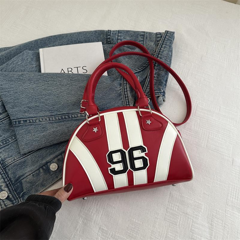 Women's Faux Leather Color Block Stripe Shoulder Bag Summer New Semi Circle Clutch Handbag Trendy Bowler Purse