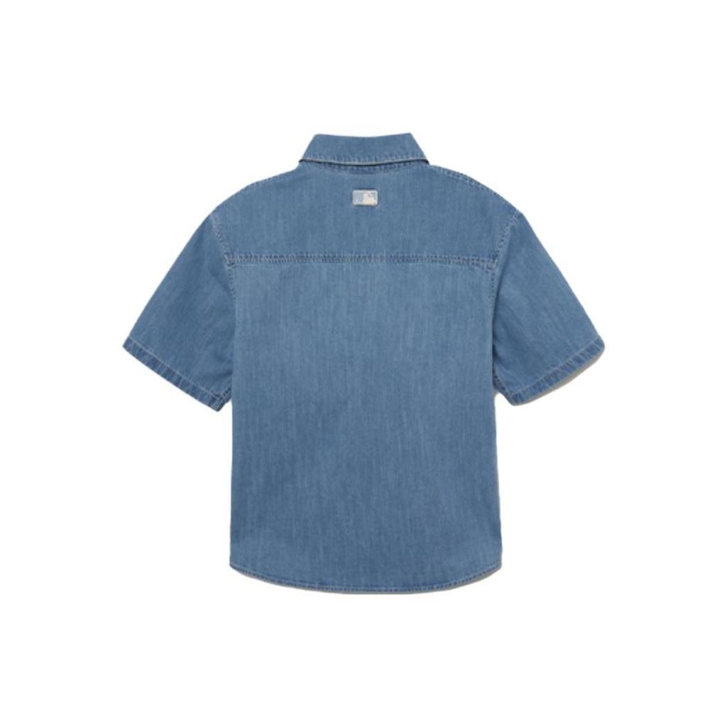 MLB New York Yankees Solid Logo Embroidered Casual Short Sleeve Shirt Women shirts Blue 3FDRH0233-50SBL