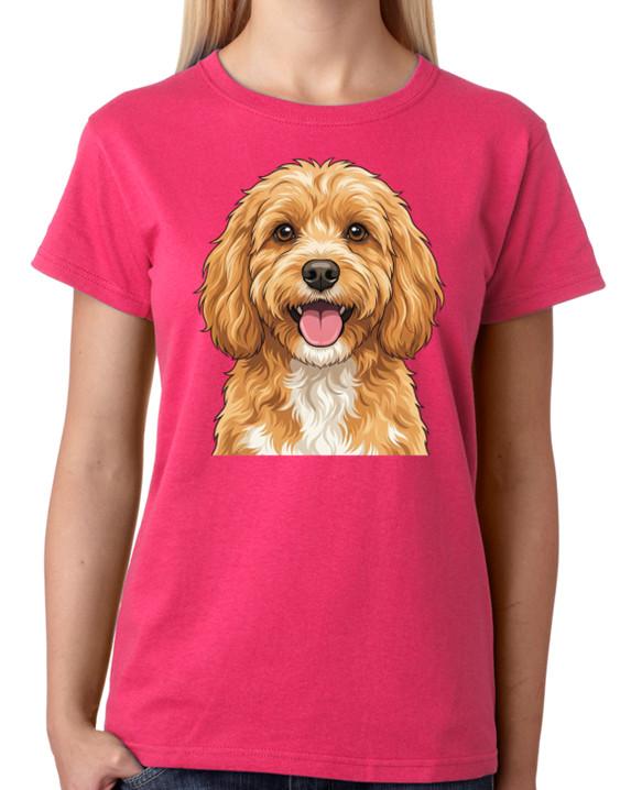 Cute Cockapoo Dog Face Illustration Ladies T-Shirt Pet Lover Tee