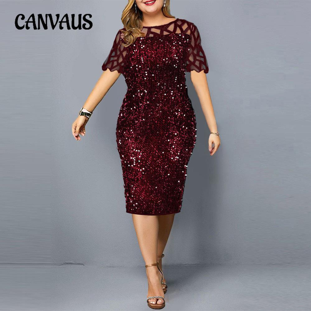 Summer Women's Dress Plus Size Personality Sequin Women's Short-sleeved Dress