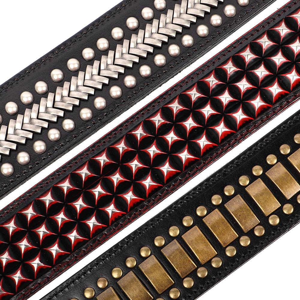 2-дюймовый широкий ошейник для собак из натуральной кожи, ошейники для больших собак с шипами, прочное ожерелье для домашних животных для средних и больших собак, французского бульдога, мопса