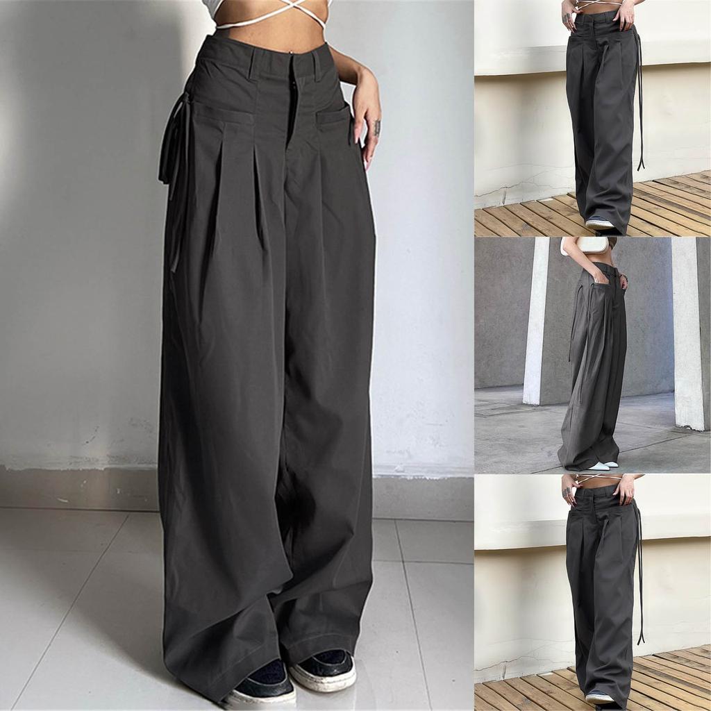 Женские однотонные брюки-карго, уличные спортивные брюки в стиле хип-хоп, повседневные широкие брюки на привязи