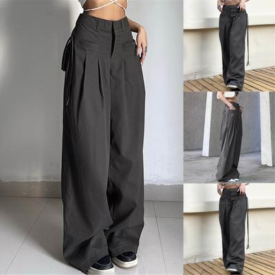 Женские однотонные брюки-карго, уличные спортивные брюки в стиле хип-хоп, повседневные широкие брюки на привязи