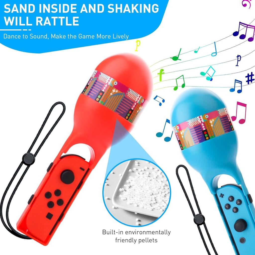 2PCS Sand Hammer Hand Grip for Samba De Amigo, Sport Game Accessories Bundle of Left & Right Handle Compatible with Switch/OLED Joy-con Controller