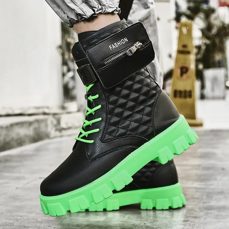 Высокие уличные карманные мужские модные туфли на платформе осенне-зимние повседневные мужские ботильоны белые кожаные дизайнерские ботинки для мужчин