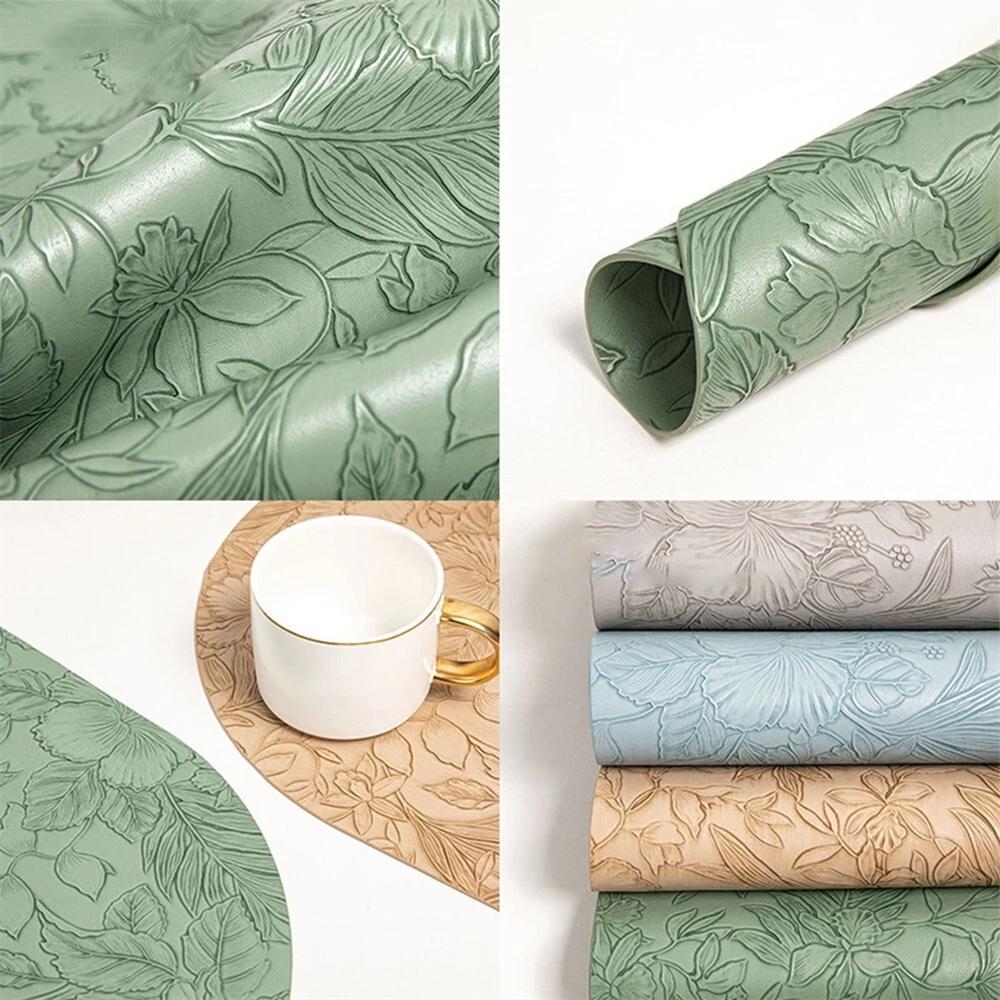 European-style Oval Leather Double-sided Embossed and Carved Placemats, Suitable for Multiple Settings, Waterproof, Heat-resista