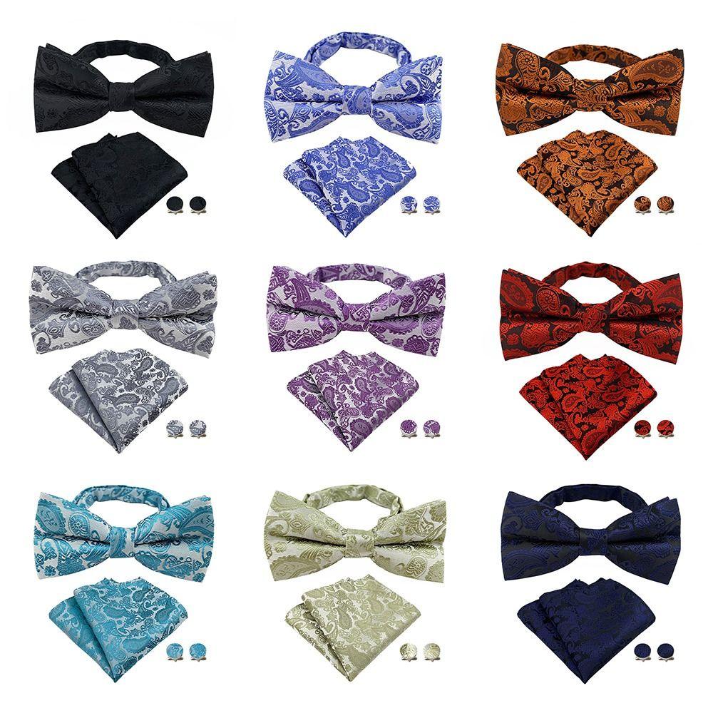 3Pcs/Set Silk Wedding Bow Tie Cufflink Silk Suit Accessories Fashion Neck Tie Set Wedding