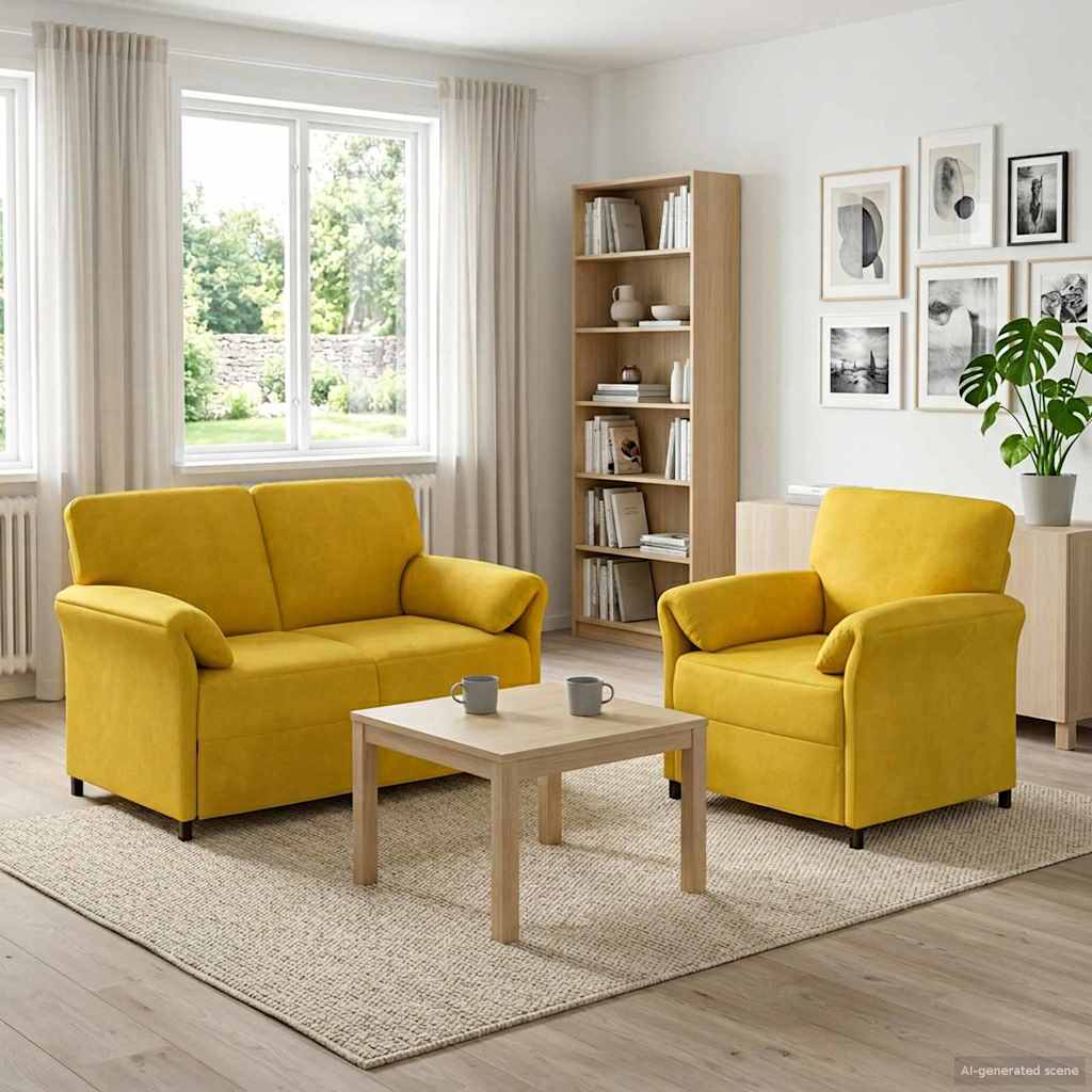 Sofa Set 2 pcs Yellow Velvet