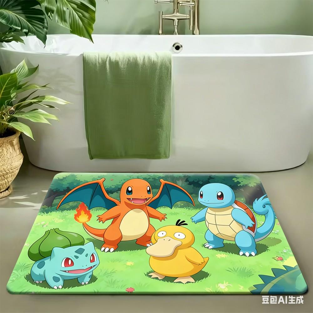 Pokemon Snorlax Pikachu Gengar Sleepy Grassland Non-Slip Rubber Base Washable Cloth Surface Floor Mat