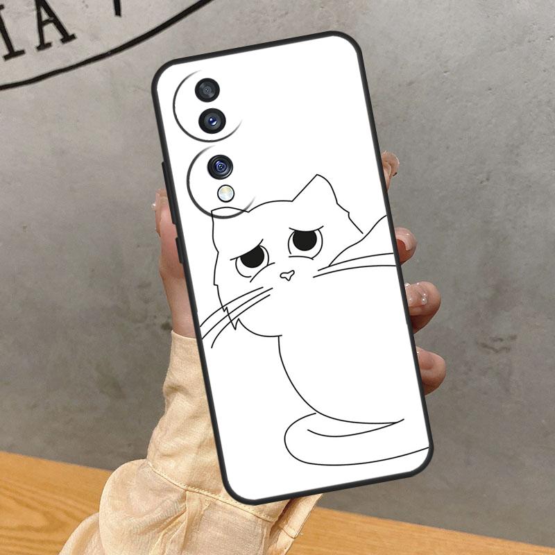 Забавный Милый Кот Лайн-Арт Чехол Для Honor Magic 8 5 6 7 Lite 200 400 Pro 50 70 90 X8c X8b X9a X9b X9c X9d Win RT Обложка
