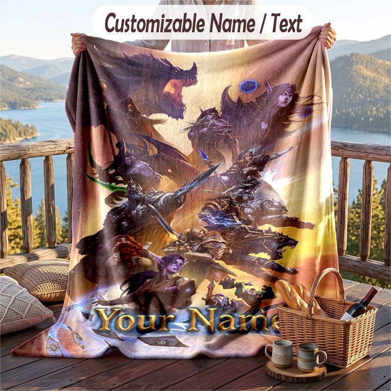 Custom Text Flannel Throw Blanket, Lightweight Cozy Bed Sofa BlanketWorld of Warcraft