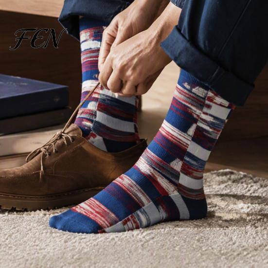 Heavy Duty Cotton Socks Men's Retro Plaid Crew Socks, Thickened Combed Thermal Warm Autumn Outdoor Breathable Anti-Odor Athletic Casual for Daily Wear