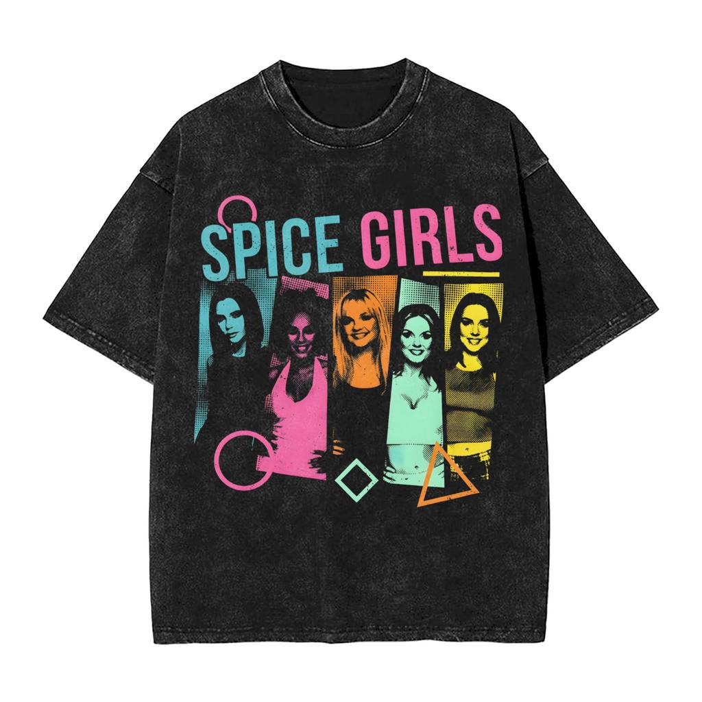Футболки с турами Spice Girls Поп-группа Хип-хоп Стиранные с коротким рукавом Уличные футболки Новинка для унисекс Женская уличная одежда Летние футболки