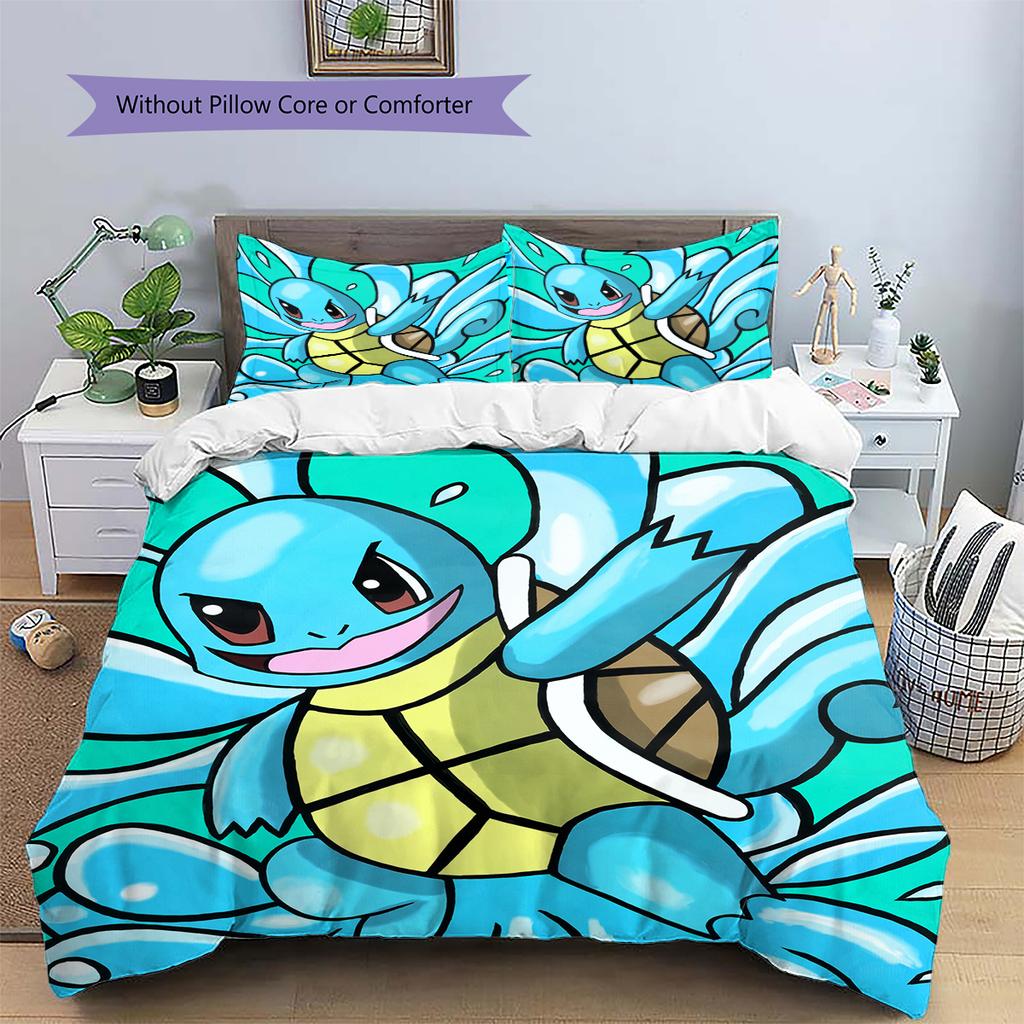 Squirtle Cartoon Pattern Bedding Home Decoration Birthday Gift (1 * duvet cover + 2 * pillowcase, without core)