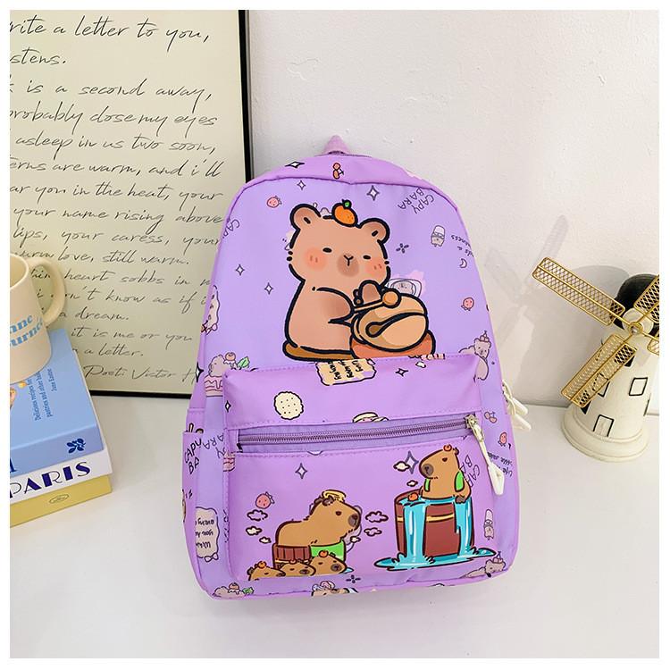 Cartoon Printed Capybara Backpack Children Schoolbag Fashion Leisure Bag Travel
