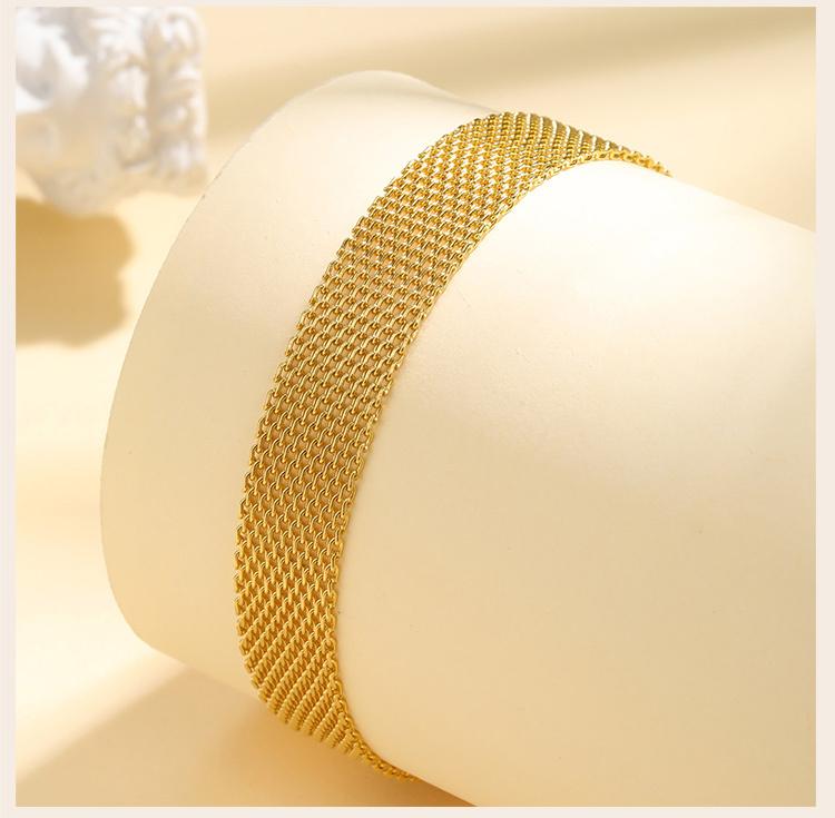 Waterproof Mesh Chain Bracelet Adjustable, 18k Gold Plated Link Braeclet Non Tarnish Wholesale Jewelry