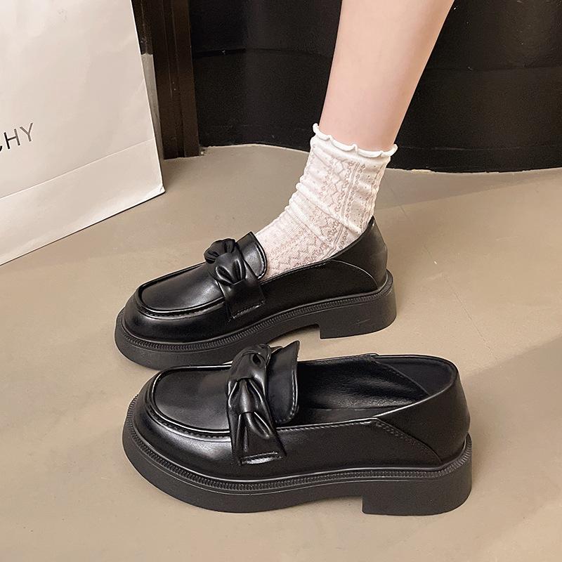 British Small Leather Shoes Women's Autumn New Shallow Single Shoes Women's Middle Heel Comfortable Casual Women
