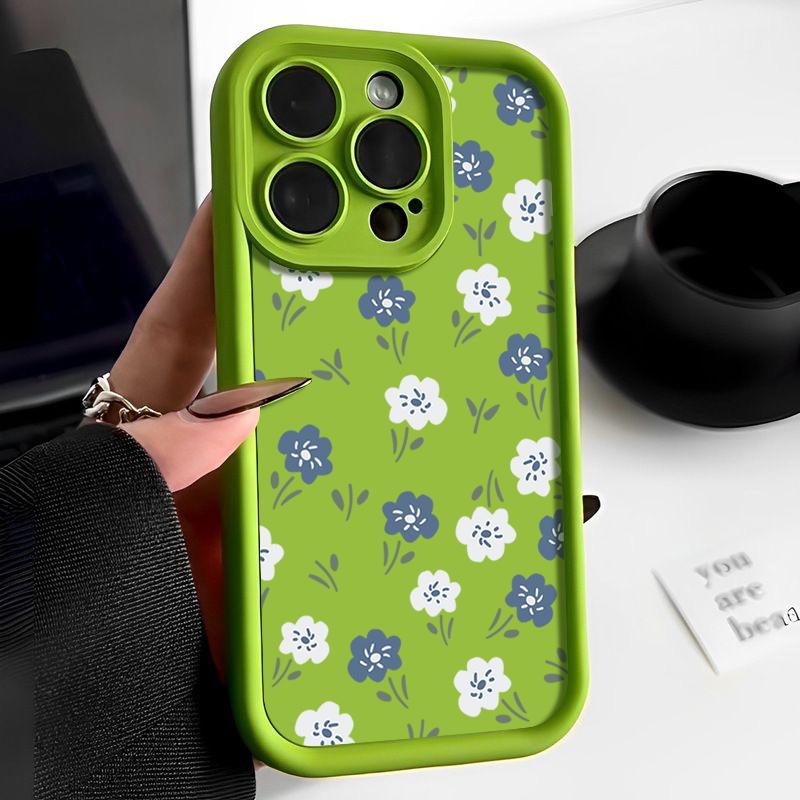 Синий с белыми мелкими цветами Силиконовый чехол для iPhone 15 16 Pro Max 14 13 12 11 Pro Max 7 8 XR XS SE Ударопрочный Мягкий ТПУ Чехол для телефона