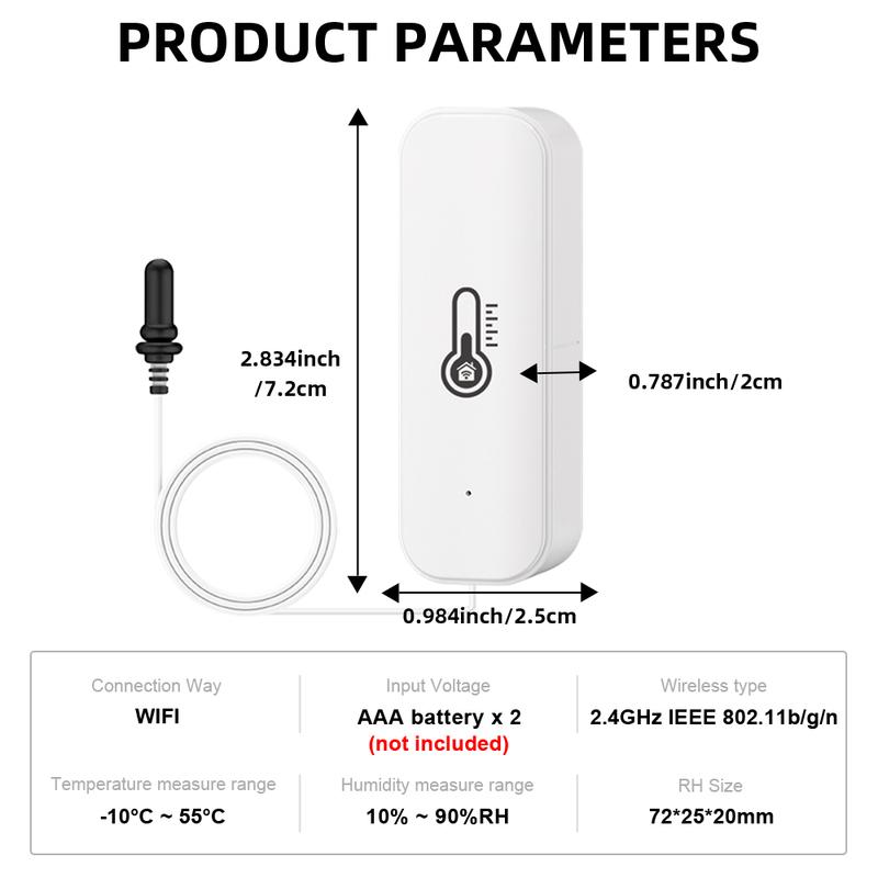 ONENUO Tuya WiFi Humidity Temperature Sensor with External Probe LCD Thermometer for Smart Home APP Monitoring for Refrigerator
