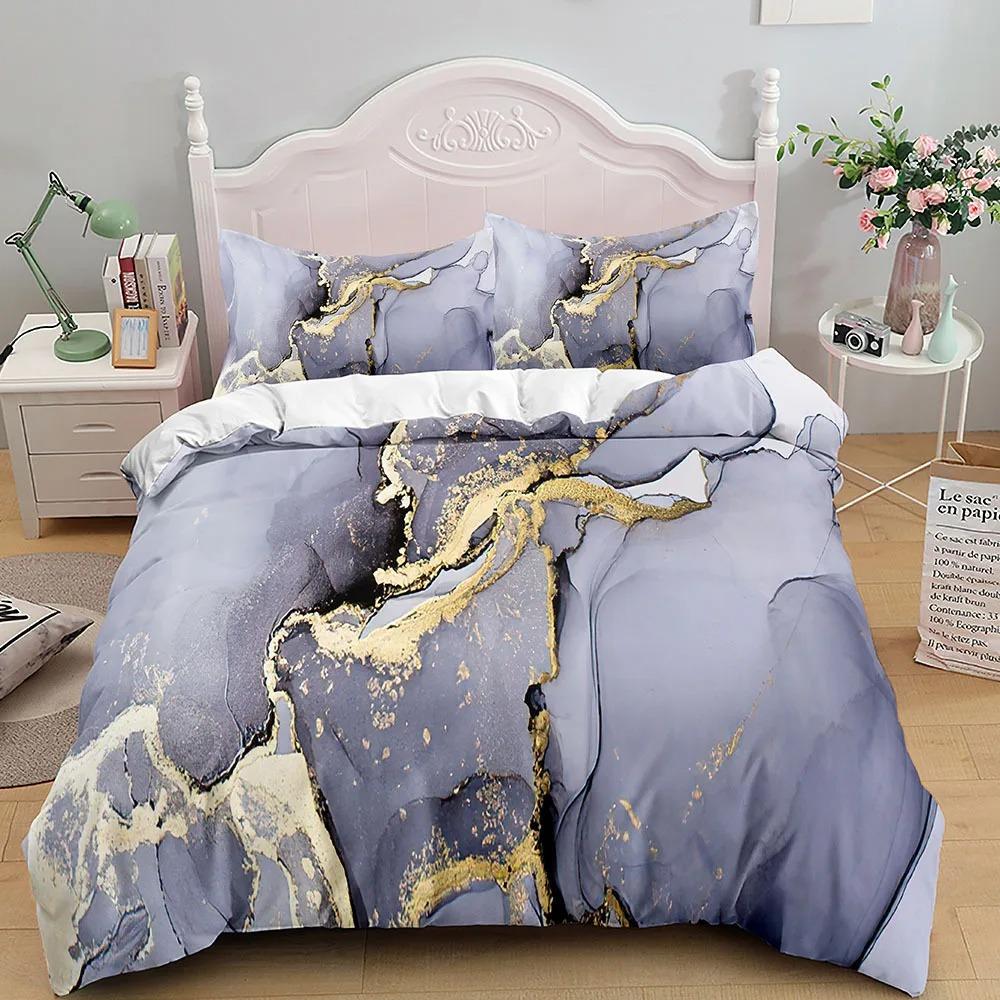 Marble Bedding Set King Queen Size Grey Gold Duvet Cover Modern Abstract Art Gothic Soft Quilt Cover for Adults