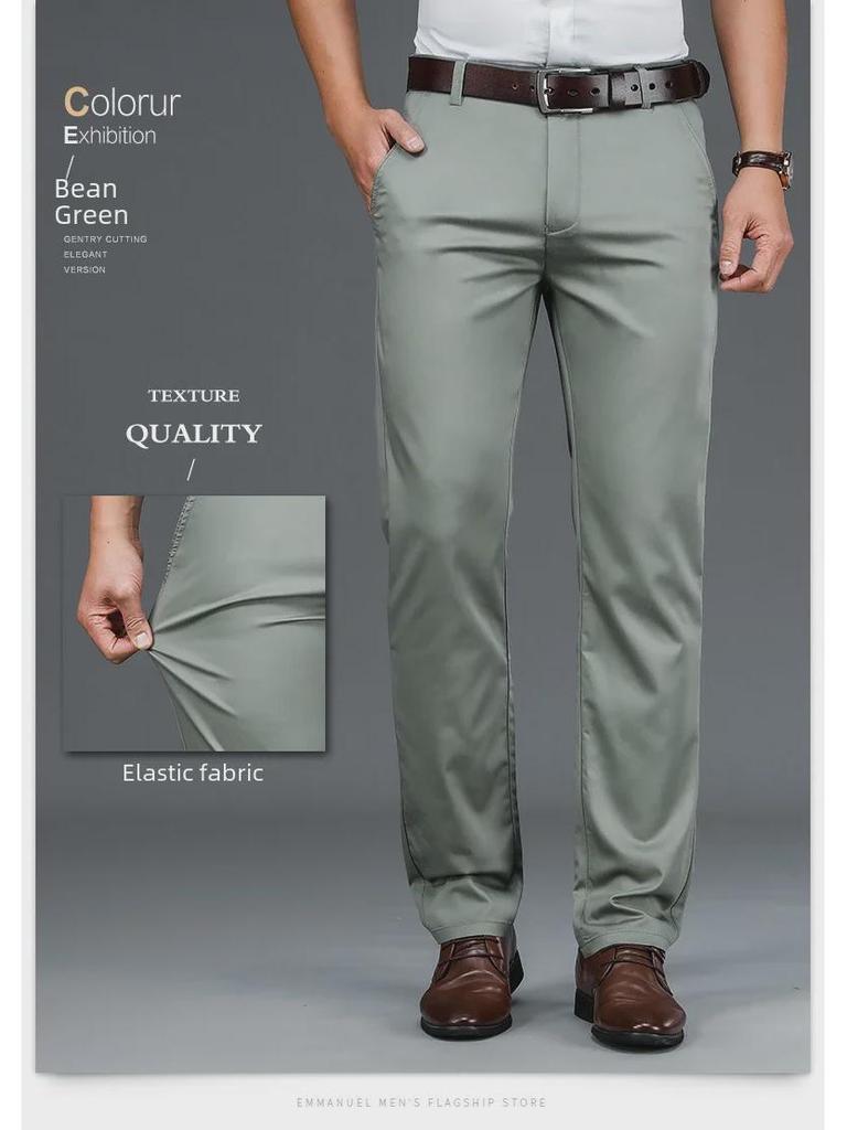 2023 Модные мужские повседневные брюки из шелка Mulberry: Прямой, свободный, с высокой талией, мягкий, дышащий, эластичный, качественный.