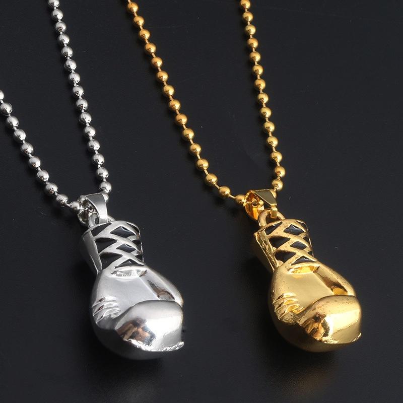 Punk Style Stainless Steel Gold Color Silver Fitness Boxing Glove Fists Pendant Necklace