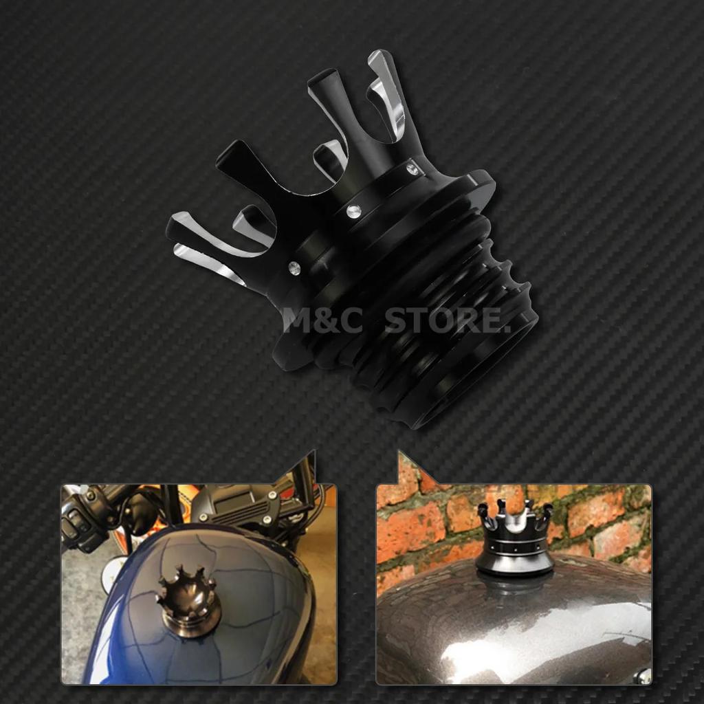 Mactions Crown Style Vented Fuel Tank Cap Gas Cap For Harley Sportster XL 883 1200 Touring Road King Dyna Softail Custom