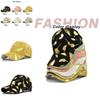 New Gold Leaf Print Baseball Cap Korean Style Gold Foil Baseball Cap Student Duck Tongue Cap Round Top Sun Hat Wholesale