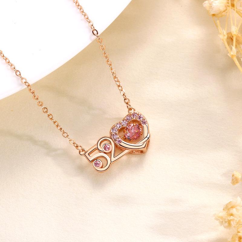 Серебряное ожерелье S925 с изображением сердцебиения для женщин с розовым бриллиантом - Самое продаваемое, Простое, Универсальное, Модное