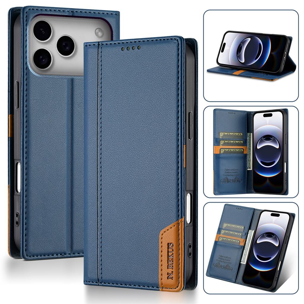 Wallet Double Hem Stitching With Card Slot RFID Blocking Flip Leather Case For iPhone Air 17 Pro Max 16e 15 Plus 14 13 12 11 XR