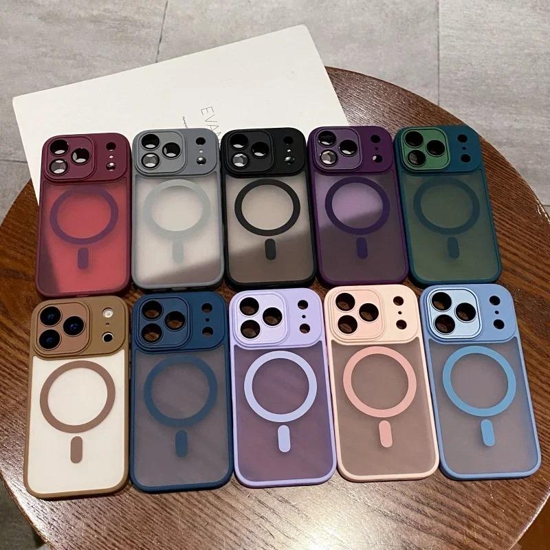 Матовый полупрозрачный чехол для телефона для iPhone 17 16 15 14 13 12 11 Pro Max Plus 16e для Magsafe Беспроводная зарядка Защитная крышка для объектива