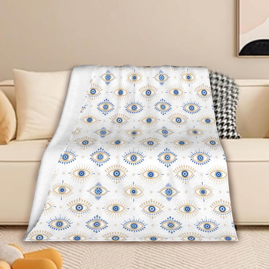 Evil Eye pattern digital-printed polyester Bedroom velvet flannel cover blanket Fleece soft sofa cover blankets for beds