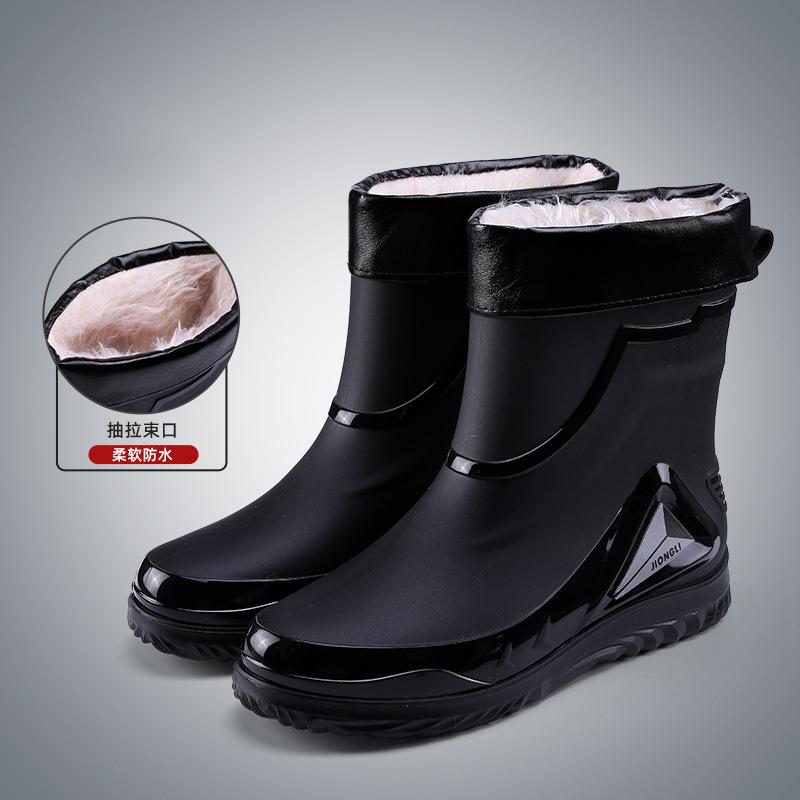 Модные водонепроницаемые резиновые сапоги до середины голени, резиновая обувь, весенние и осенние рыболовные сапоги, унисекс, теплые хлопковые нескользящие резиновые сапоги