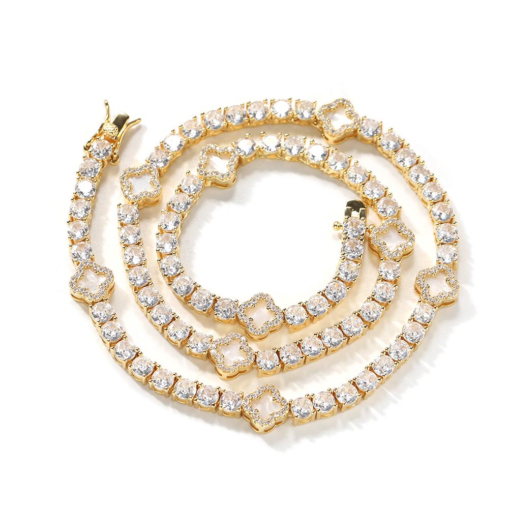 New Arrival Mini Four Leaf Clover Necklace Cz Stone Bling Bling Tennis Chain Women Jewelry Necklace