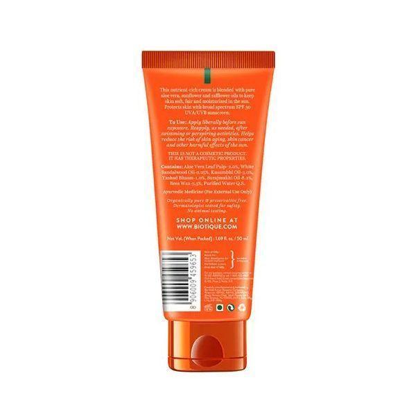 Солнцезащитный лосьон с Алоэ вера (50 мл), Bio Aloe 30+ SPF UVA/UVB Sunscreen Ultra Soothing Body Lotion,  Biotique