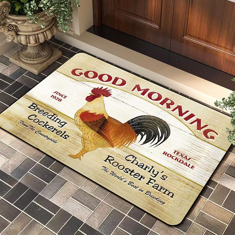 Rooster Printed Entrance Welcome Floormat Retro Living Room Bedroom Carpet Creative Children's Room Balcony Hallway Non-slip Rug