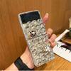 Luxury Bling Diamond Rhinestone Crystal Phone Case for Samsung Galaxy Z Flip 5 4 3 DIY Pearl Camellia Clear Hard PC Back Cover