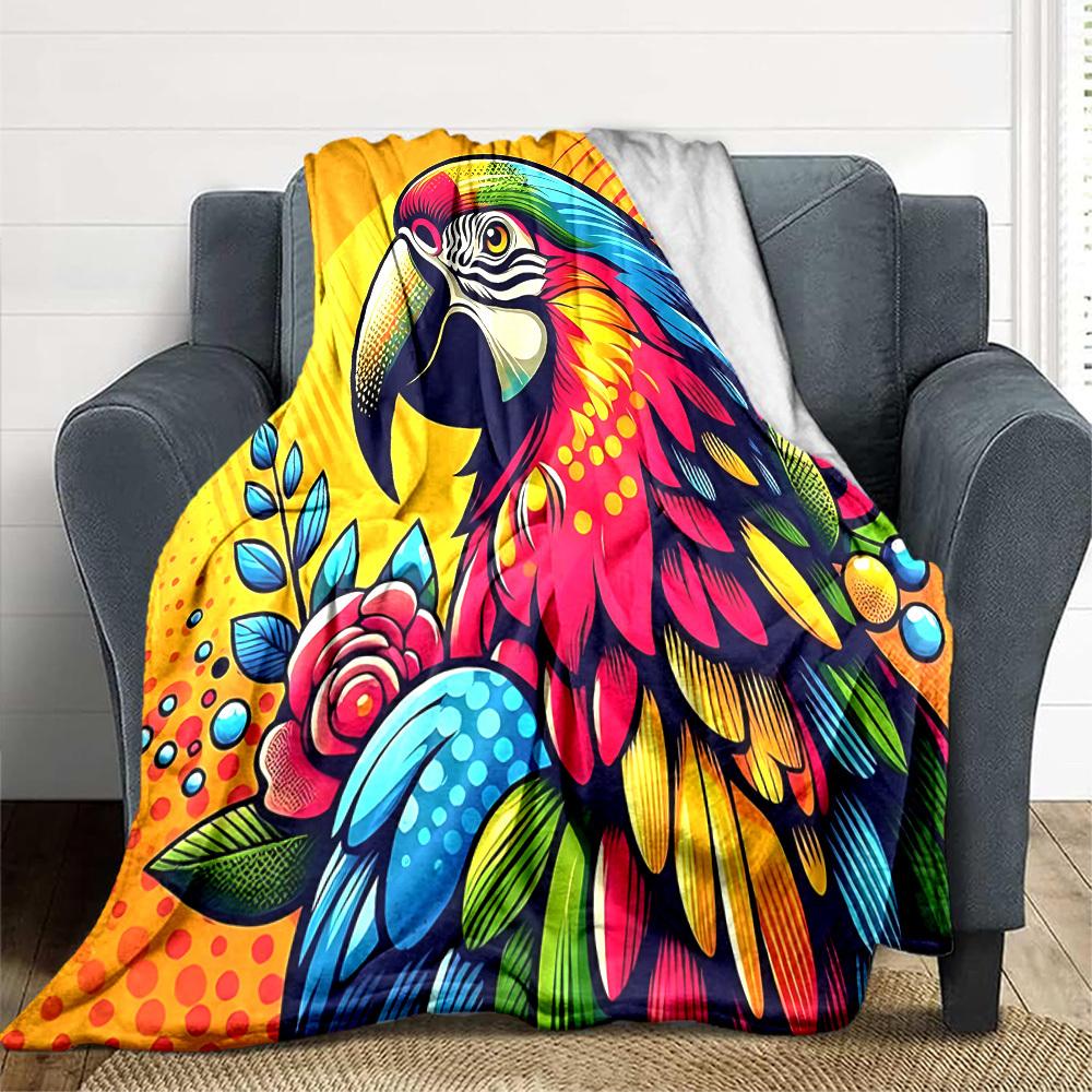 1pc Parrot Flowers Lightweight Flannel Blanket, Comfortable and Warm Blanket, for Office and Camping Sofa Bed, Livingroom055