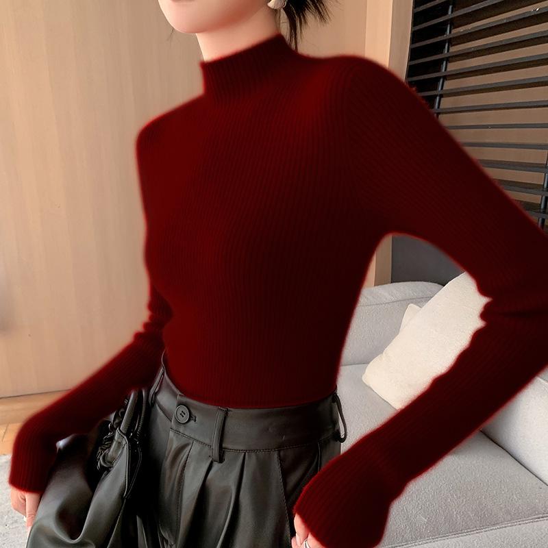 Women's High-End Cashmere Pullover: Autumn/Winter Half-High Neck, Seamless Short Wool Knit Sweater