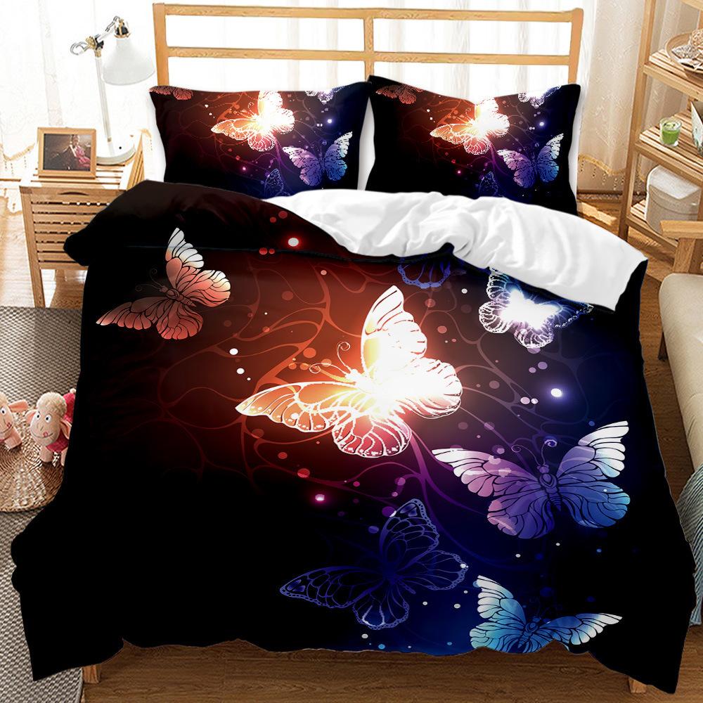 Butterfly Duvet Cover Set Oil Painting Yellow Blue Colour Animals Comforter Cover King Queen For Kid Girl Polyester Bedding Set