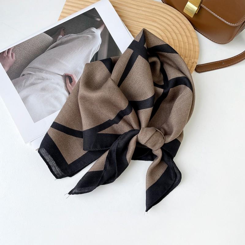Herringbone Cashmere Blend Square Scarf Women Lightweight Vintage Print Neck Wrap 65x65cm Elegant Accessory