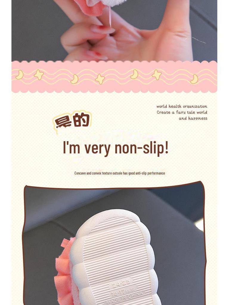 Зимние тапочки из хлопка с милым кроликом 2024 года для девочек - теплая пушистая детская домашняя обувь