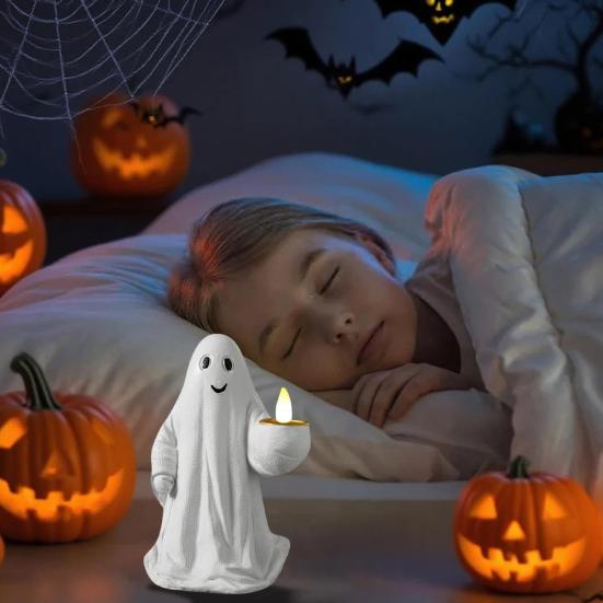 Хэллоуин Фигурка Привидения Белое Привидение с Тыквой Кот Жуткое Полимерное Украшение с Гравировкой Хэллоуин Декорация