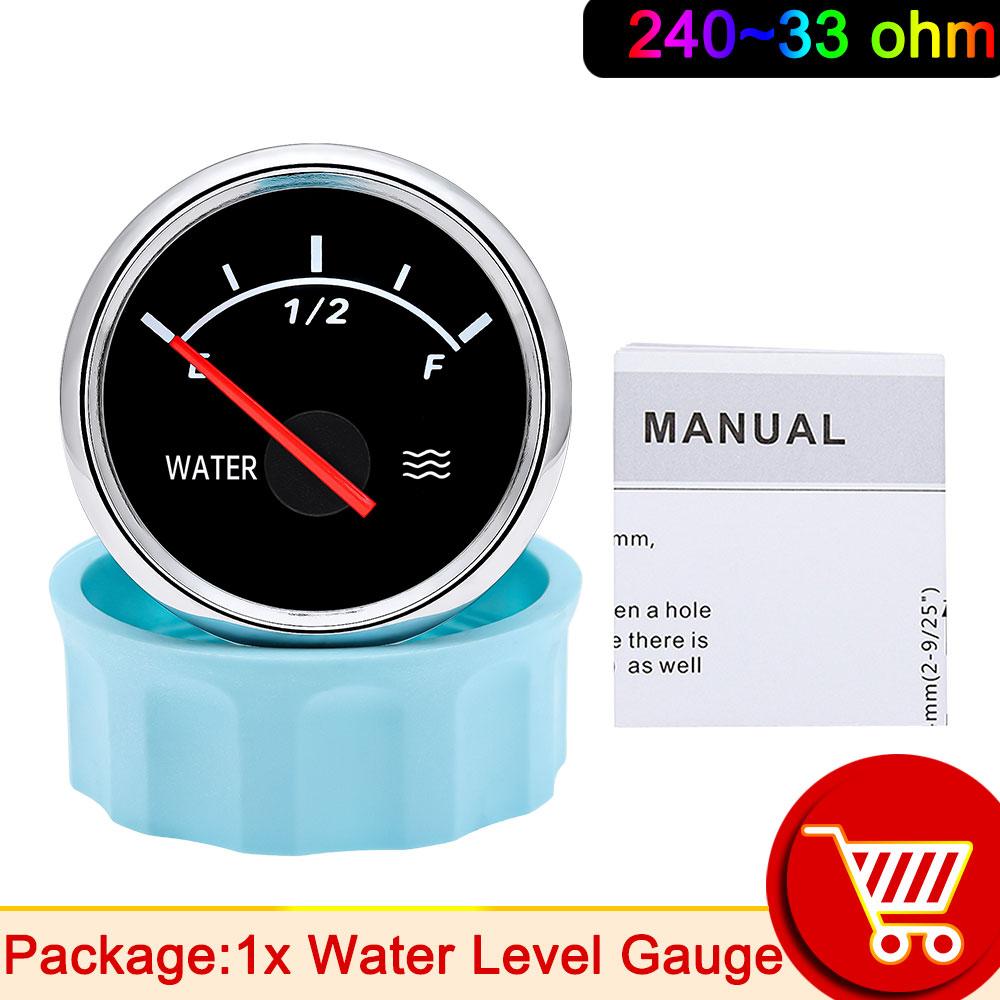52mm Water Level Gauge for Car Boat Motorcycle Fuel Sensor Water Tank Level Gauge 0~190 240-33Ohm Indicator Red Backlight 9~32V